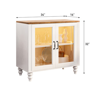 RTA White Buffet Cabinet with Glass Doors