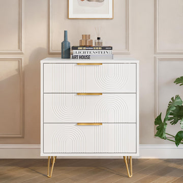 RTA Modern White 3-drawer Dresser with Golden Handle