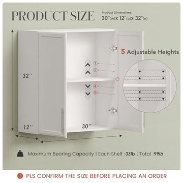 30" Large RTA Wall Cabinet with Adjustable Shelf