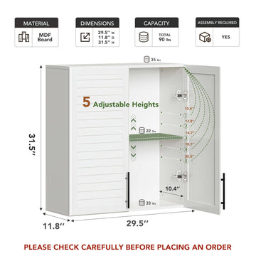 29.5" Shutter Design Wall Cabinet White Wall Mounted Cabinet