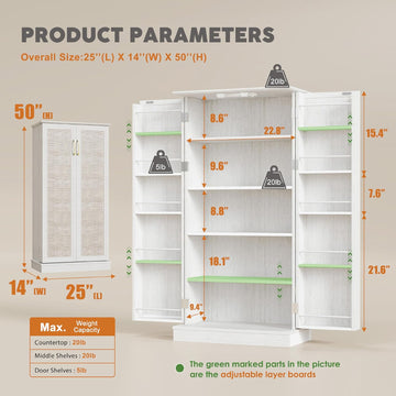 50" RTA LED Pantry Cabinet with Paper Rattan Doors