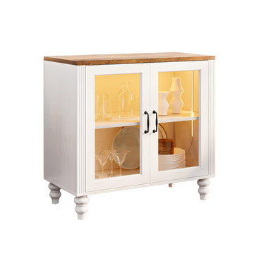 Glowcraft White Buffet Cabinet with Glass Doors