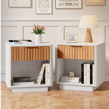 Mid-century Wooden Nightstand Side Table with Drawers Set of 2